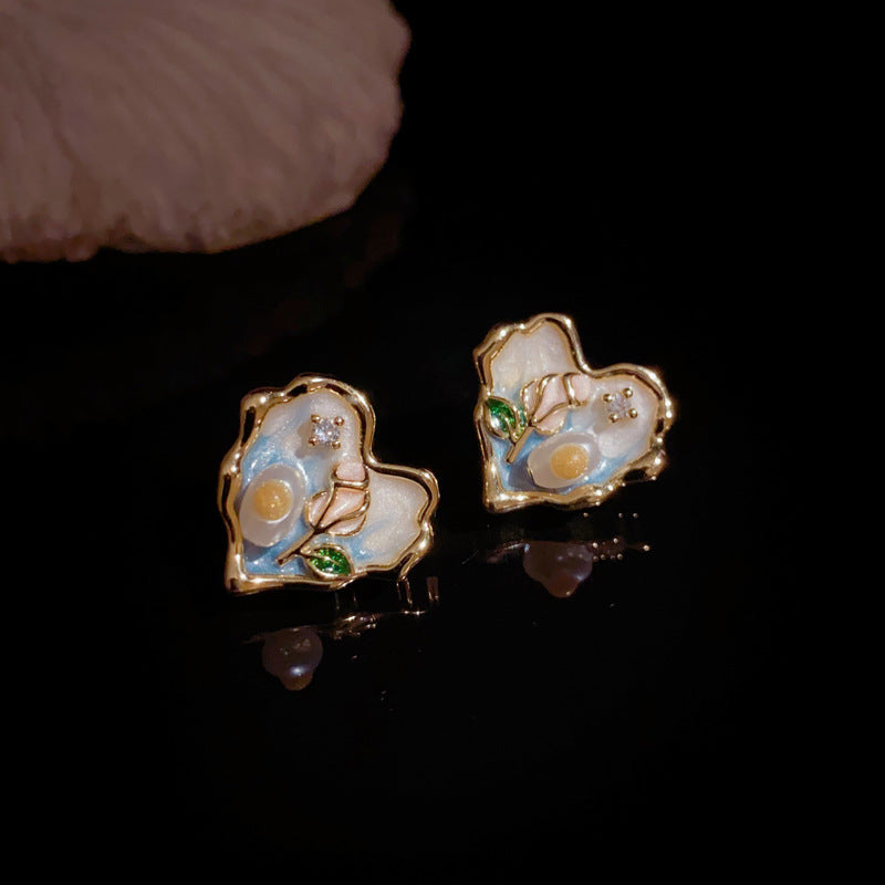 14K Gold-Plated Floral Heart Stud Earrings – Sweet Minimalist Design