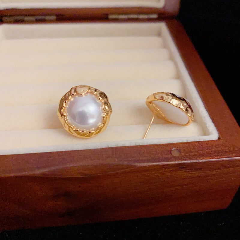 14K Gold-Plated Metal Wrapped Pearl Stud Earrings - Elegant Minimalist