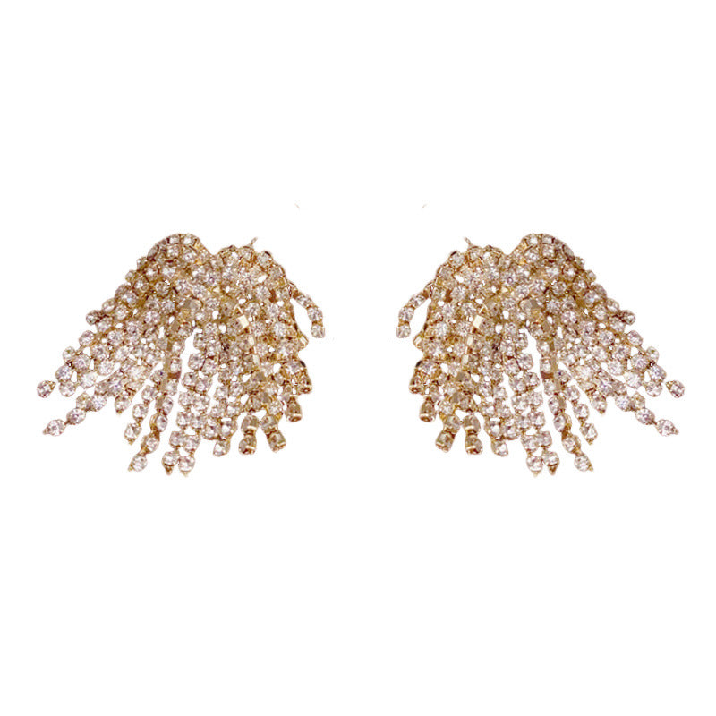 14K Gold Full Rhinestone Tassel Earrings – Glamorous Sparkle Design