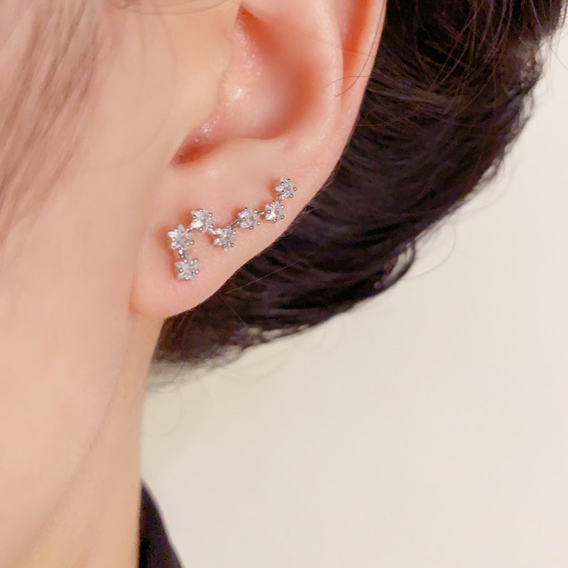 Luxury Zircon Star Linear Ear Crawler Earrings – Silver Needle Design