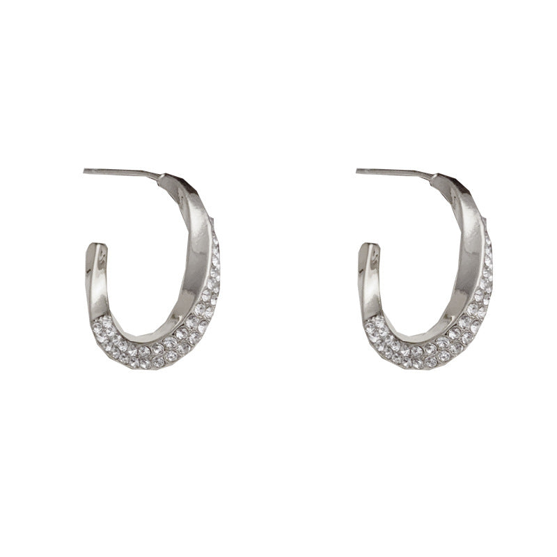 Gold & Silver Full Zircon Twisted C Earrings - Chic Minimalist Design