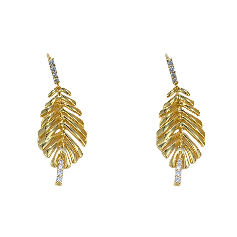 Luxury Zircon Metal Leaf Tassel Drop Earrings – Long Fringe Design