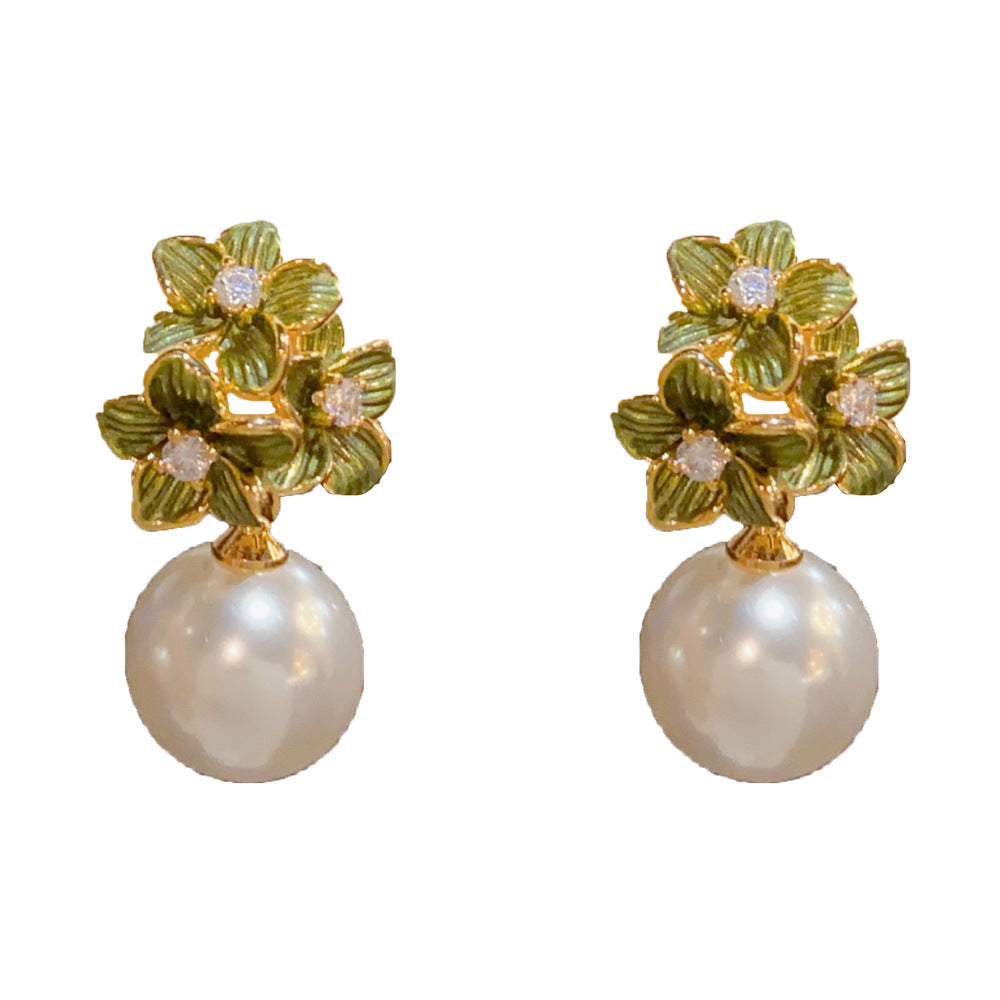 Eaioncol Floral Petal Pearl Drop Earrings 14K Gold Plated
