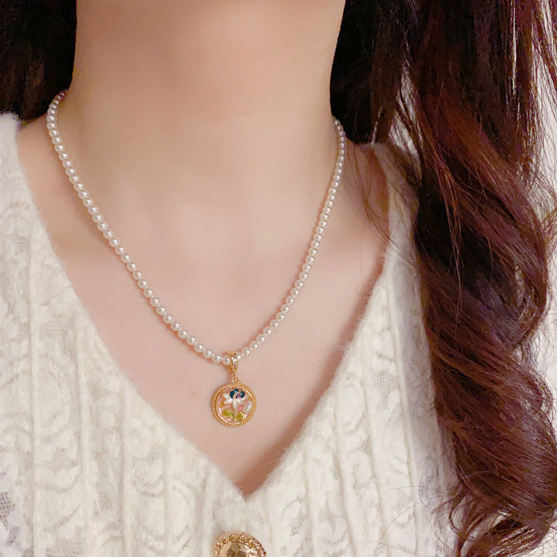 14K Gold Monet Garden Flower Pendant Pearl Necklace – Sweet & Elegant