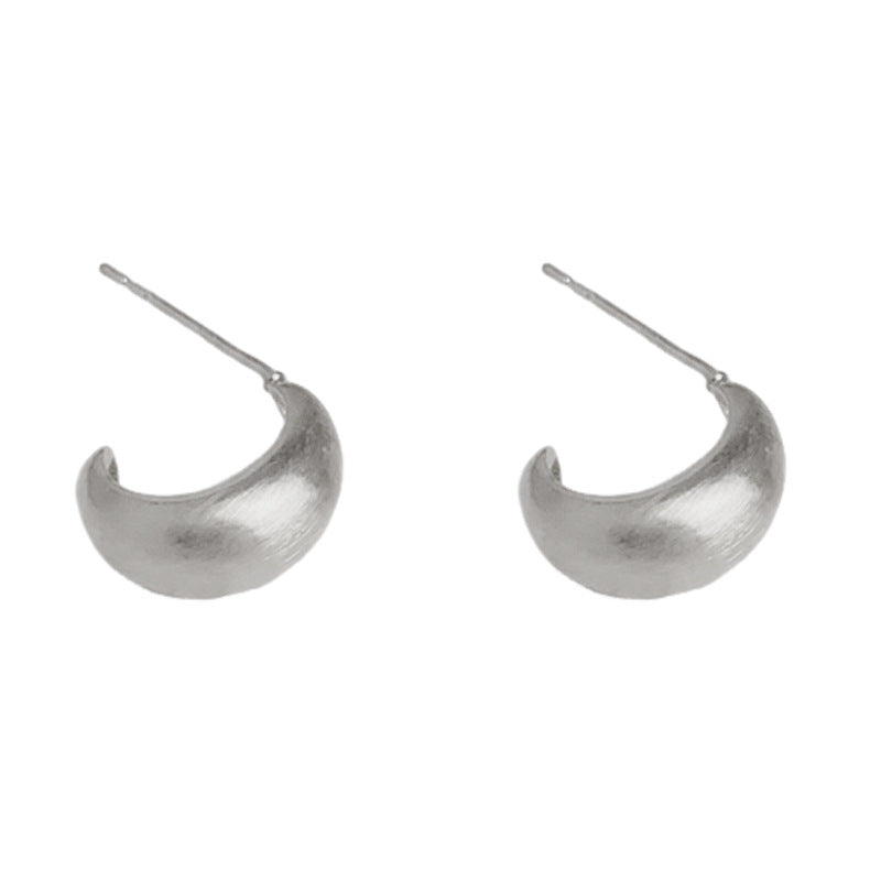 18K Gold Brushed C-Shaped Hoop Earrings – Minimalist Luxury Design