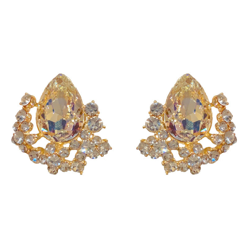14K Gold-Plated Large Zircon Waterdrop Stud Earrings –Sparkling Design