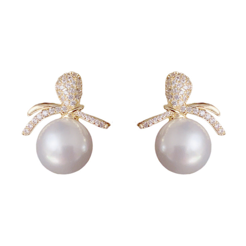 14K Gold S925 Silver Needle Zircon Pearl Stud Earrings– Elegant Design
