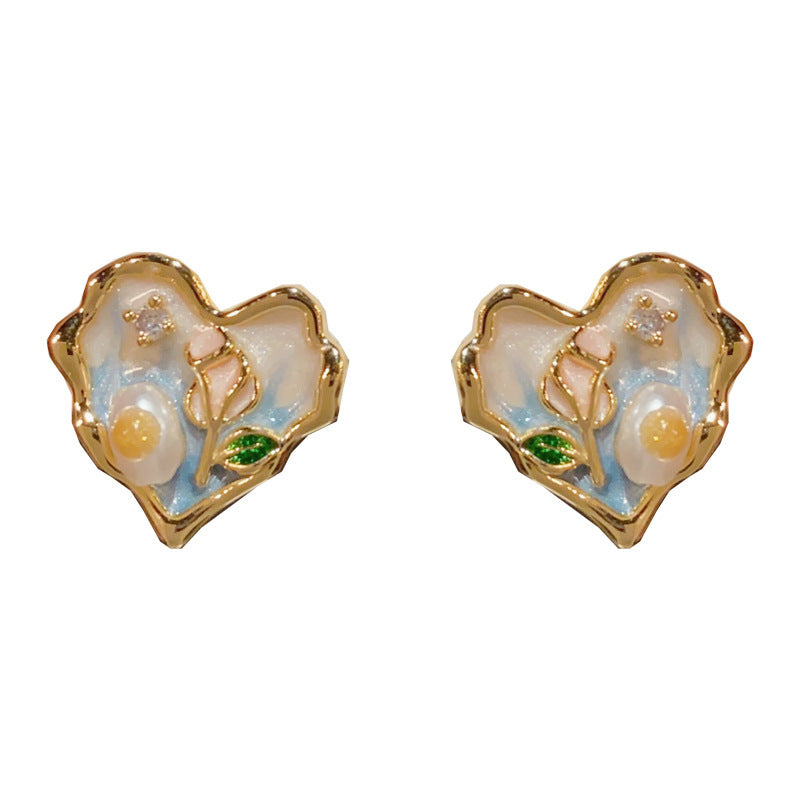14K Gold-Plated Floral Heart Stud Earrings – Sweet Minimalist Design
