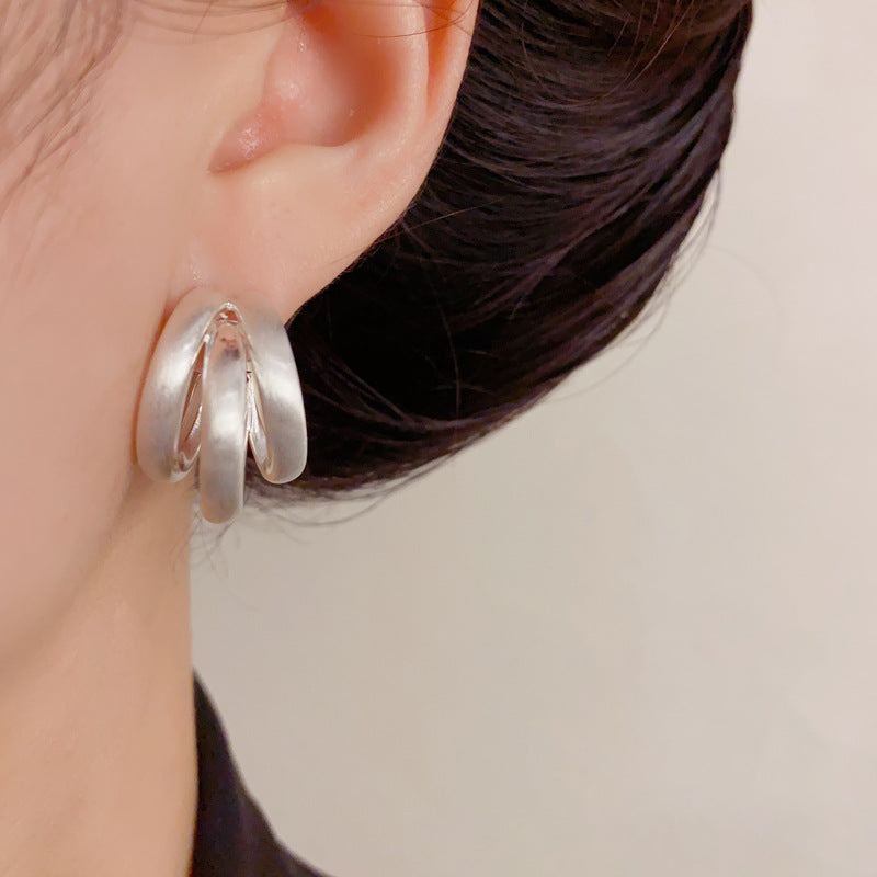 Matte Brushed Multi-Layer C-Hoop Earrings – Elegant Design