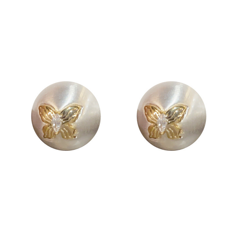 14K Gold-Plated Round Butterfly Stud Earrings - Elegant Minimalist