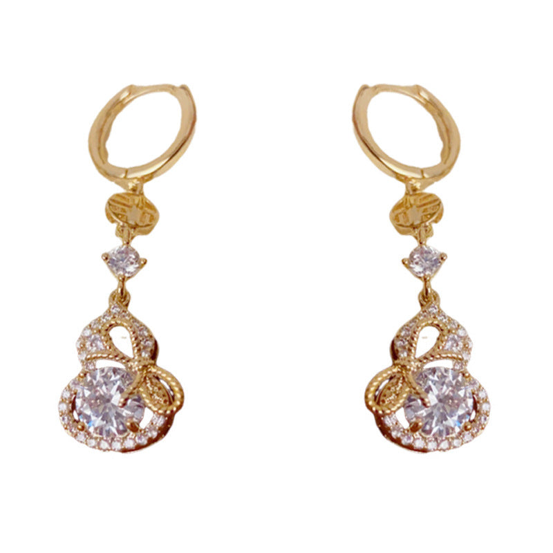 Elegant Zircon Gourd & Bow Tassel Earrings – Floral Design