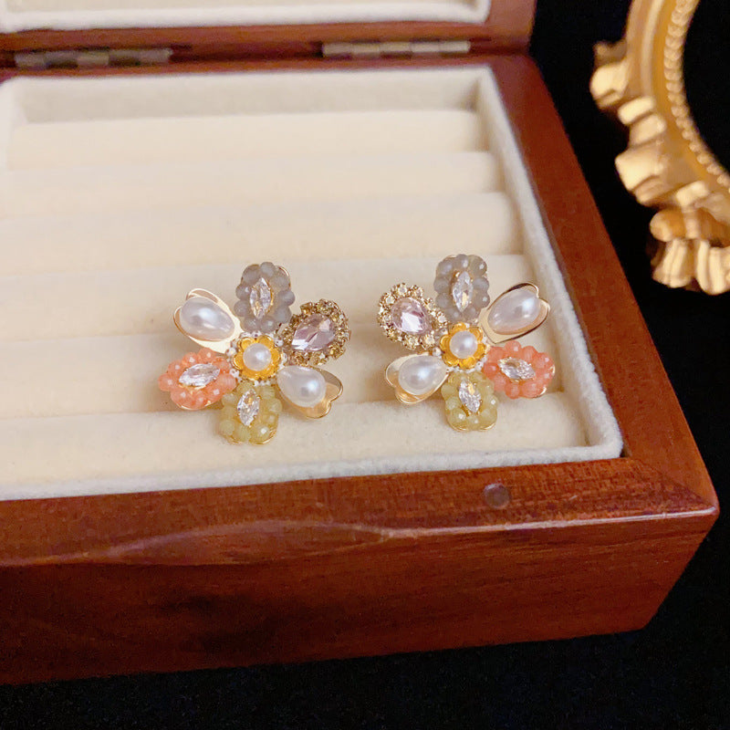 Elegant Handcrafted Colorful Petal Stud Gold Earrings – Floral Design