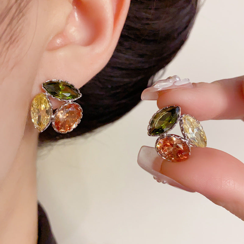 14K Gold-Plated Tricolor Geometric Earrings – Minimalist Retro Design