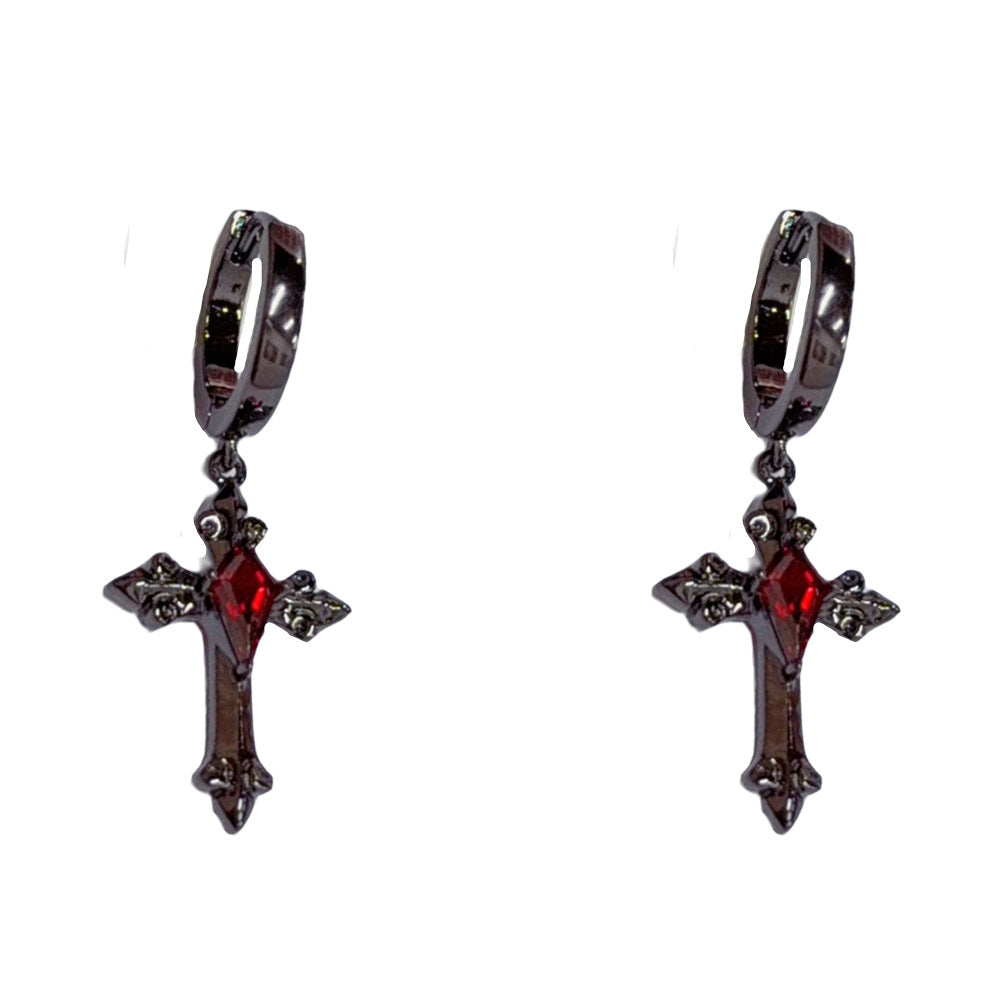 Eaioncol Black Cross Clicker Hoop Earrings Gold
