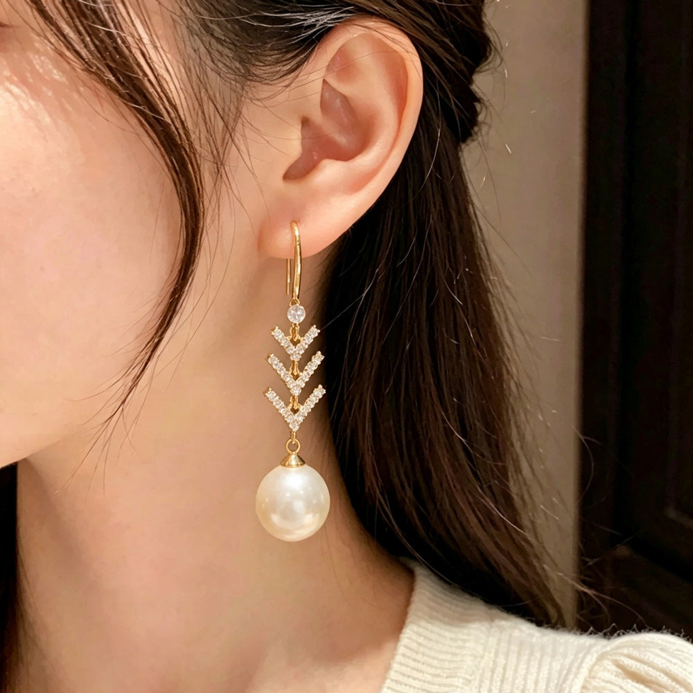 Eaioncol Leaf CZ Pearl Tassel Ear Hooks 14K Gold Plated