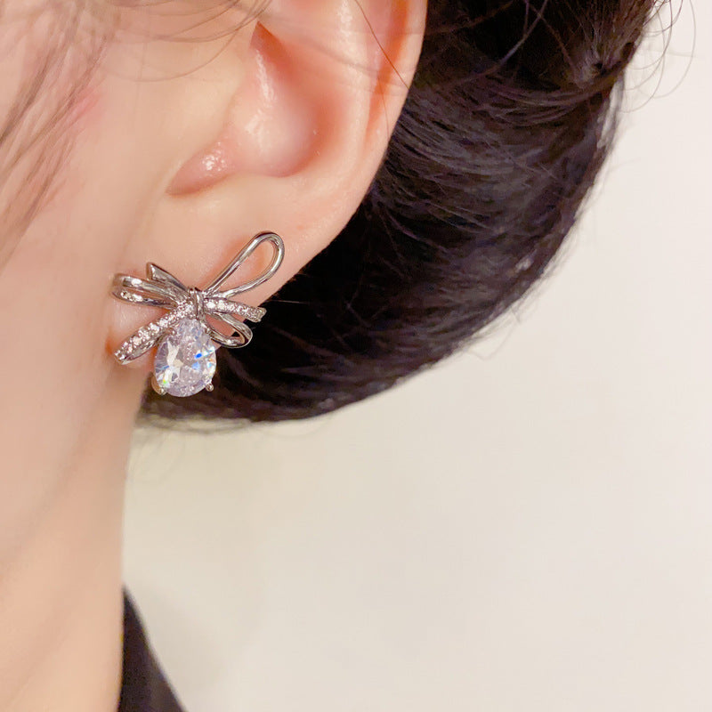 Luxury Metal 3D Bow & Droplet Earrings – Ear Dangles Elegant Design