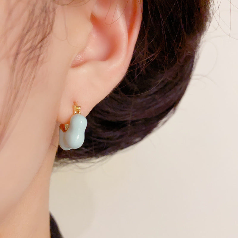 14K Gold Enamel Cloud Hoop Earrings – Korean-Style Design