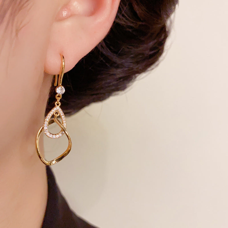 14K Gold-Plated Zircon WaterdropTassel Hook Earrings – Elegant Design