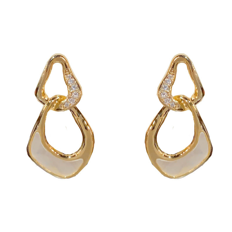 14K Gold-Plated Double Hoop Geometric Shell Earrings – Elegant Design