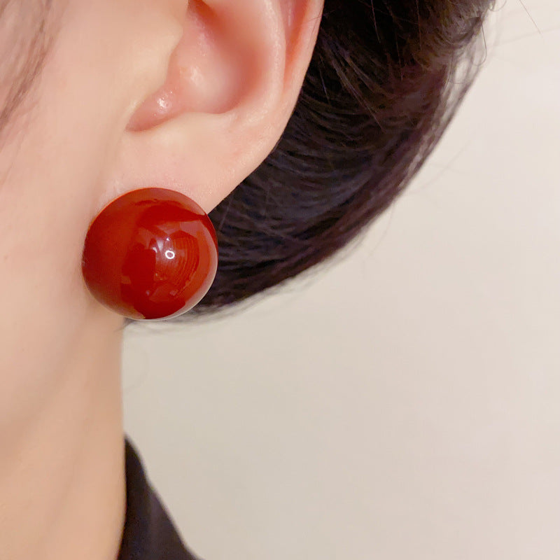 Luxury Red Enamel Circle Stud Earrings – Classic Retro Design