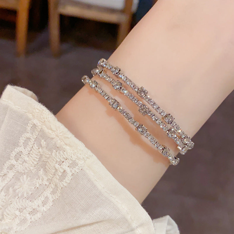 14K Luxury Multi-Layer Rhinestone Stretch Bracelet – Geometric Design