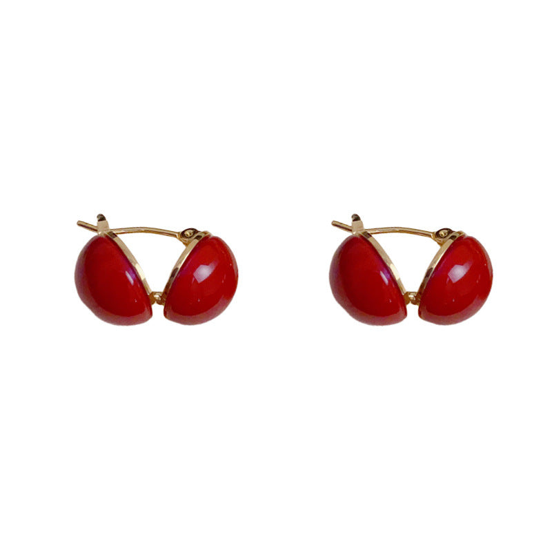 Elegant Red Spherical Ear Cuff Earrings – Geometric Design