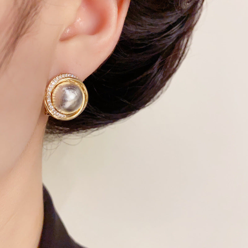 14K Gold-Plated Brushed Metal Round Stud Earrings – Dual-Tone Chic