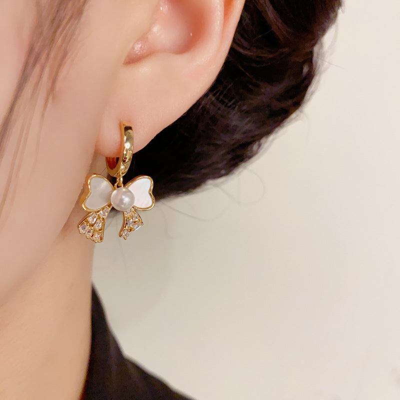 14K Gold-Plated Shell Zircon Bow Ear Cuffs – Elegant Chic Design