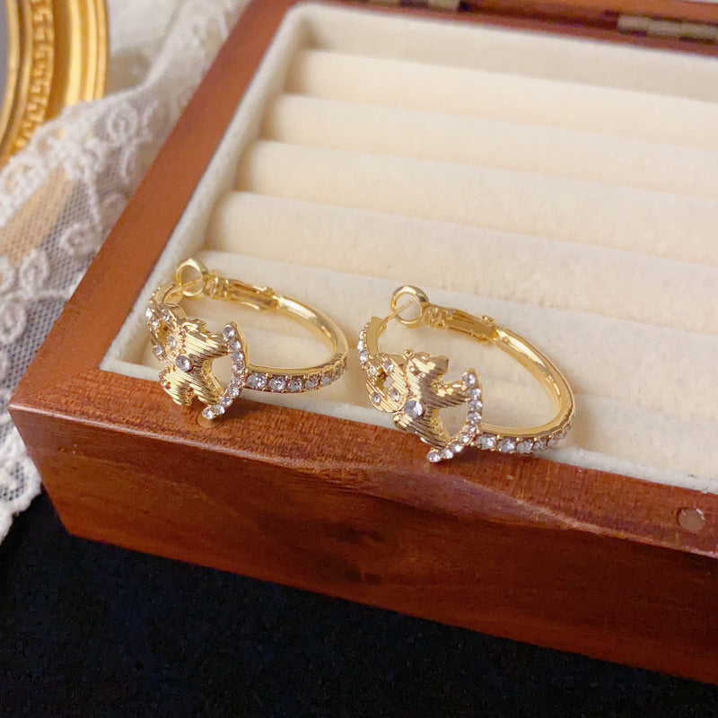 Luxury Zircon “Good Fortune Horse” Hoop Earrings – Elegant Design