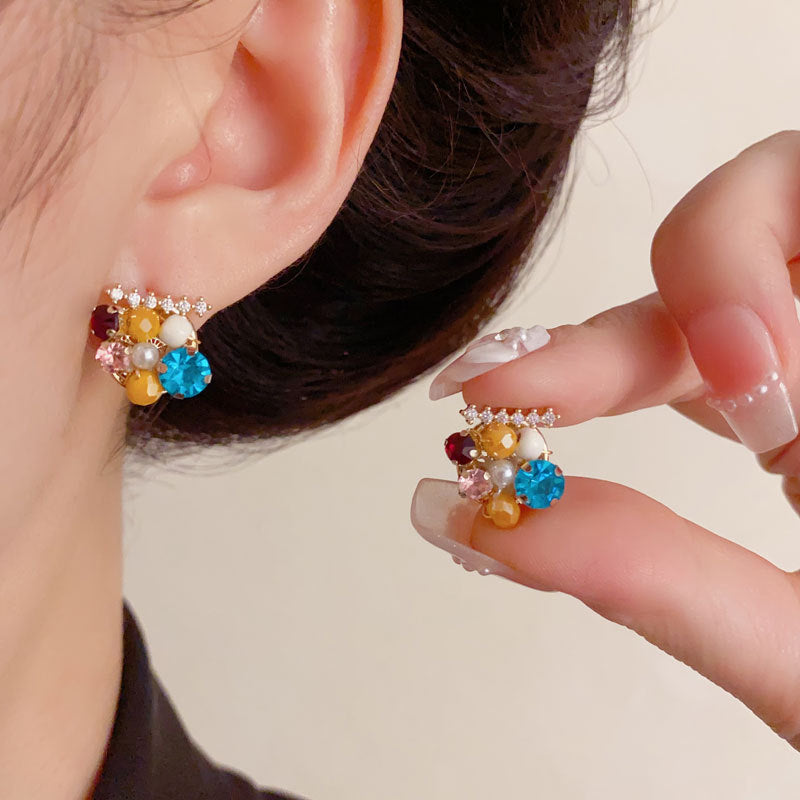 Luxury Handmade Beaded Stud Earrings – Geometric Design