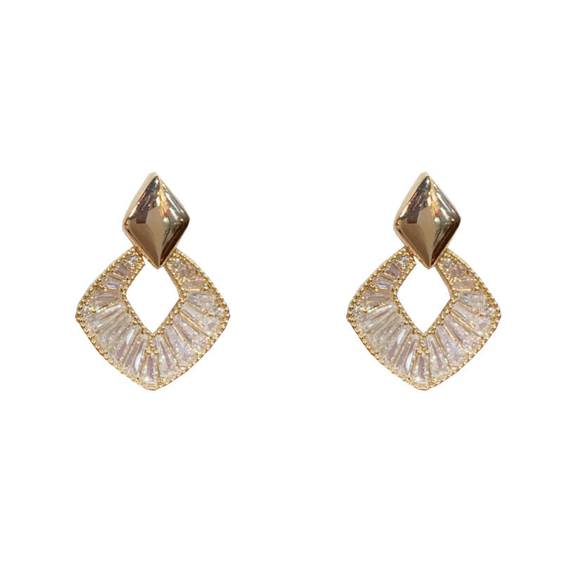 14K Gold-Plated Geometric Diamond Stud Earrings - Elegant Minimalist