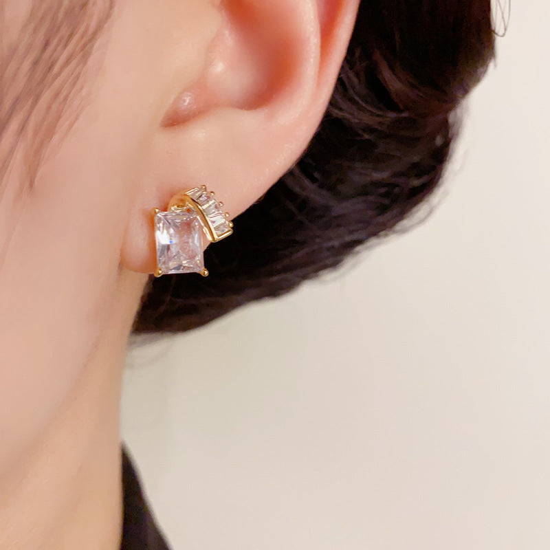 14K Gold-Plated Zircon Square Stud Earrings – Minimalist Chic Design