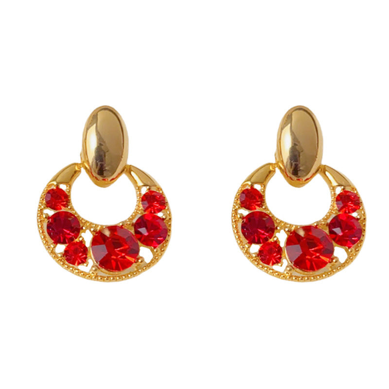 Luxury Full-Zircon Hollow Circle Drop Earrings – French Design