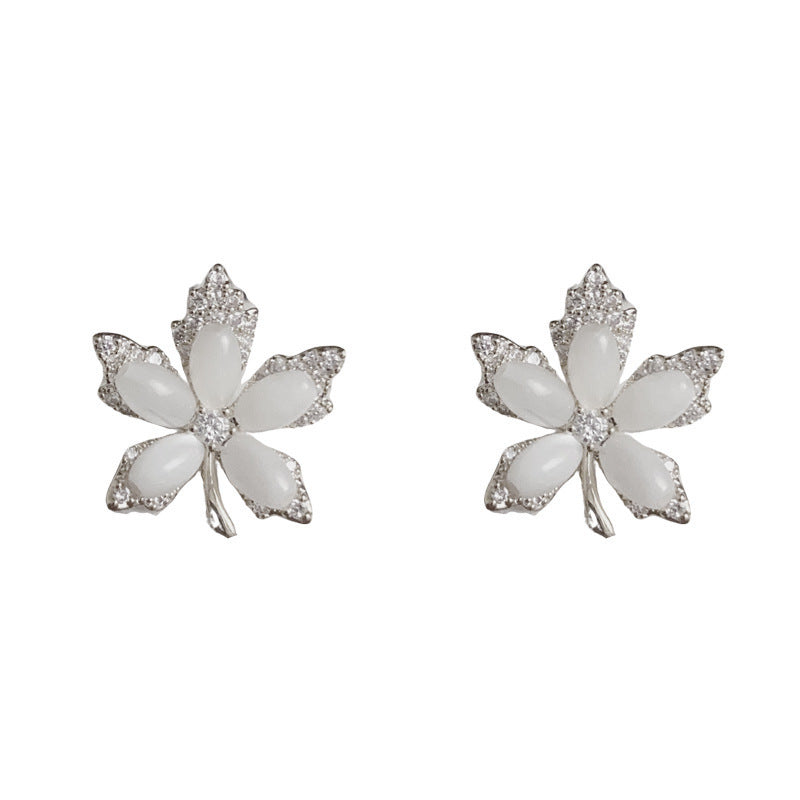 Minimalist Shell Pearl Maple Leaf Stud Earrings – S925 Silver Needle