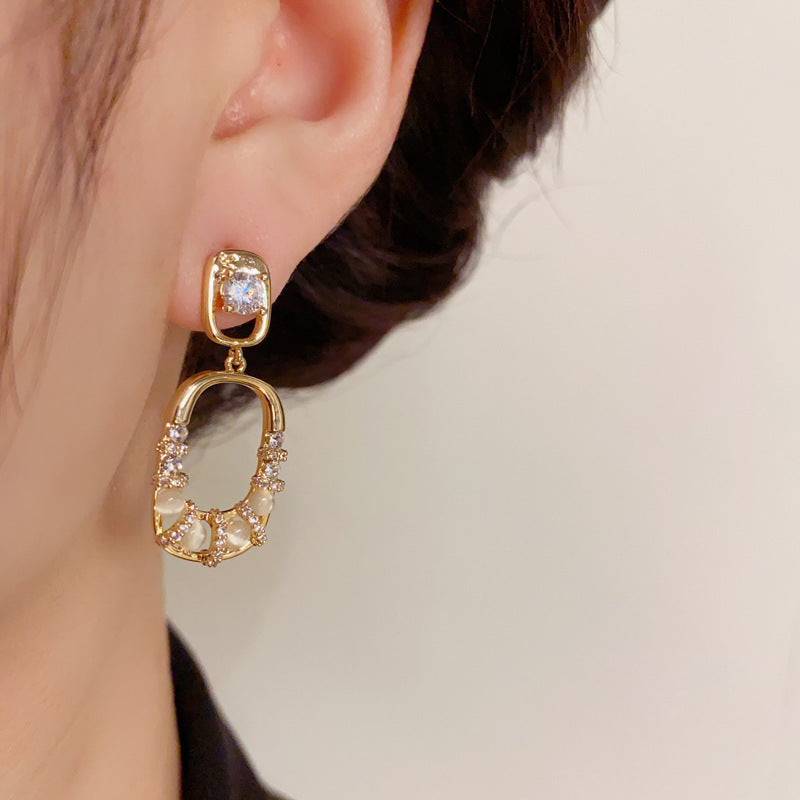 14K Gold-Plated Diamond Geometric Square Earrings-Chic& Elegant Design