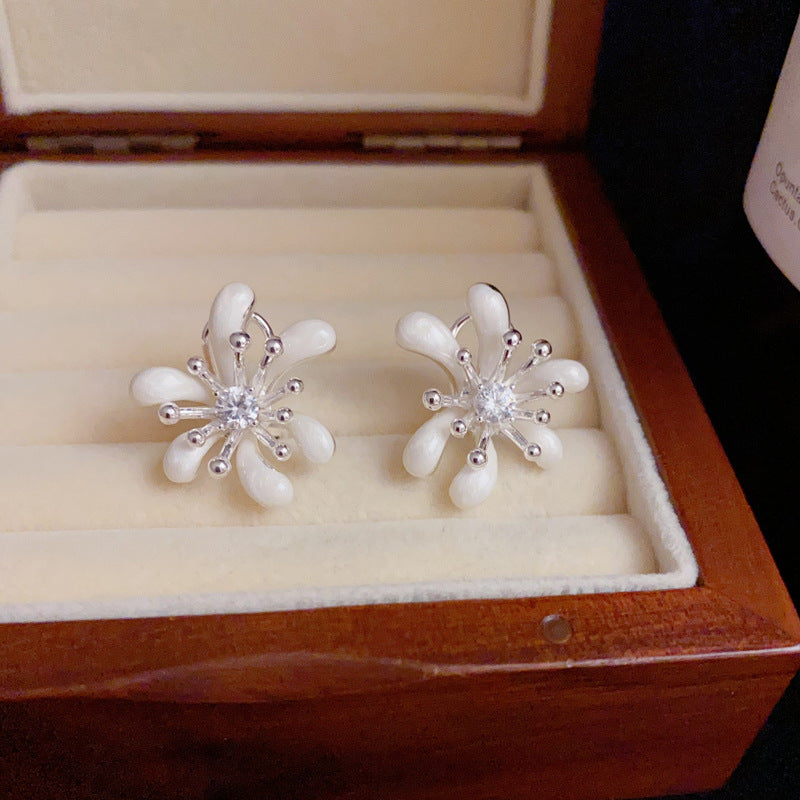 Thick Silver Firework Enamel Earrings – French Retro Design