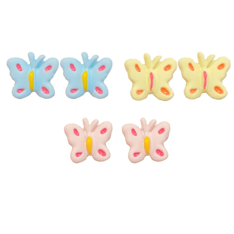 Colorful Butterfly & Heart Set Stud Earrings - Cute Chic Design