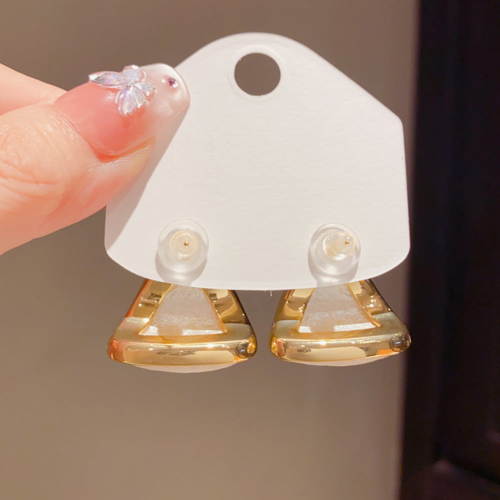 Eaioncol Triangle Pearl Stud Earrings Gold