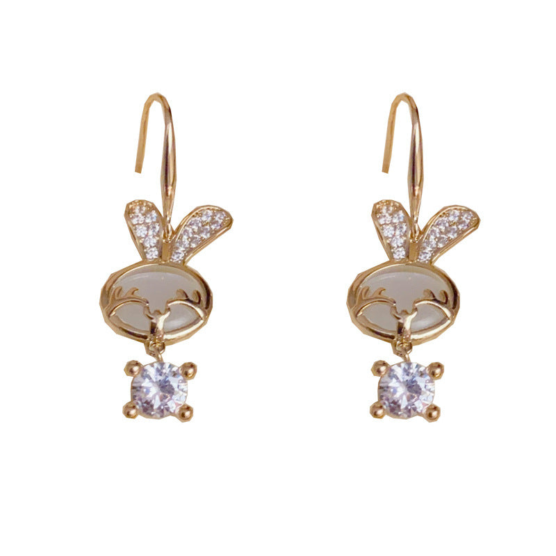 14K Gold-Plated Zircon Cat Eye Rabbit Earrings- Chic Elegance Design