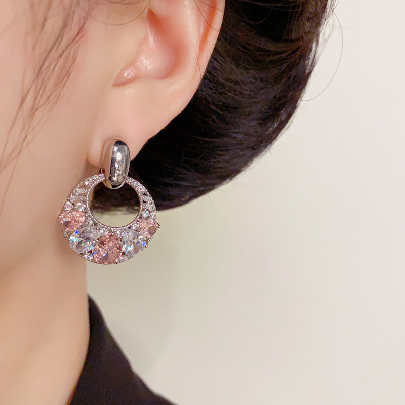 Luxury Colorful Zircon Round Drop Earrings – Elegant Geometric Design