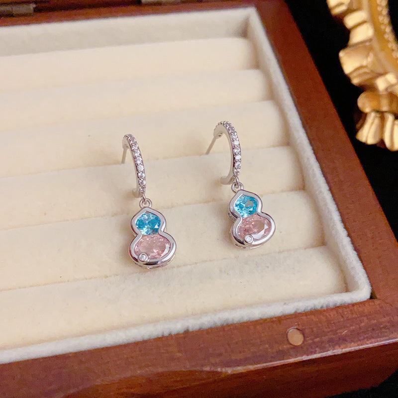 Elegant Zircon Colorblock Gourd Drop Earrings – Floral Design