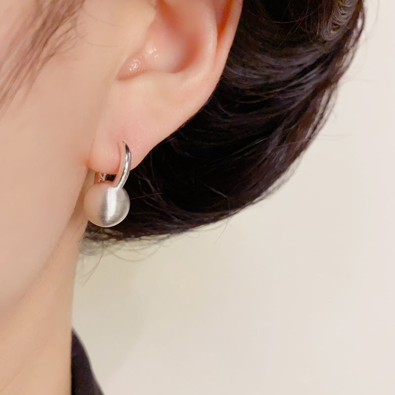 18K Gold Brushed Metal Ball Earrings – Minimalist Cold-Tone Style