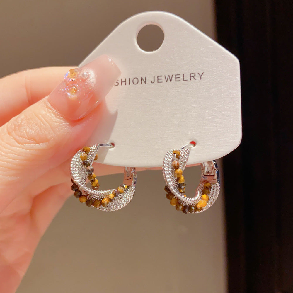Eaioncol Handmade Beaded Hoop Earrings Gold Silver
