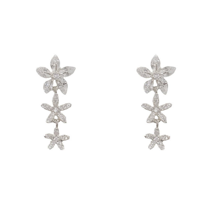 Luxury Full-Zircon Flower Tassel Drop Earrings – Floral Design