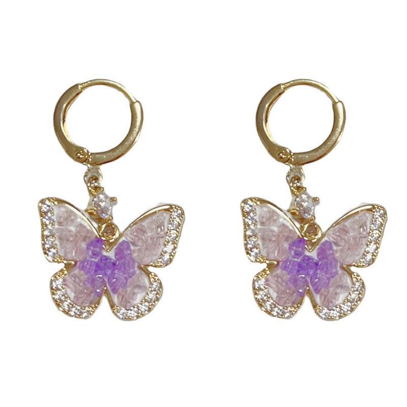14K Gold Green Zircon Butterfly Drop Earrings- Chic Elegance Design
