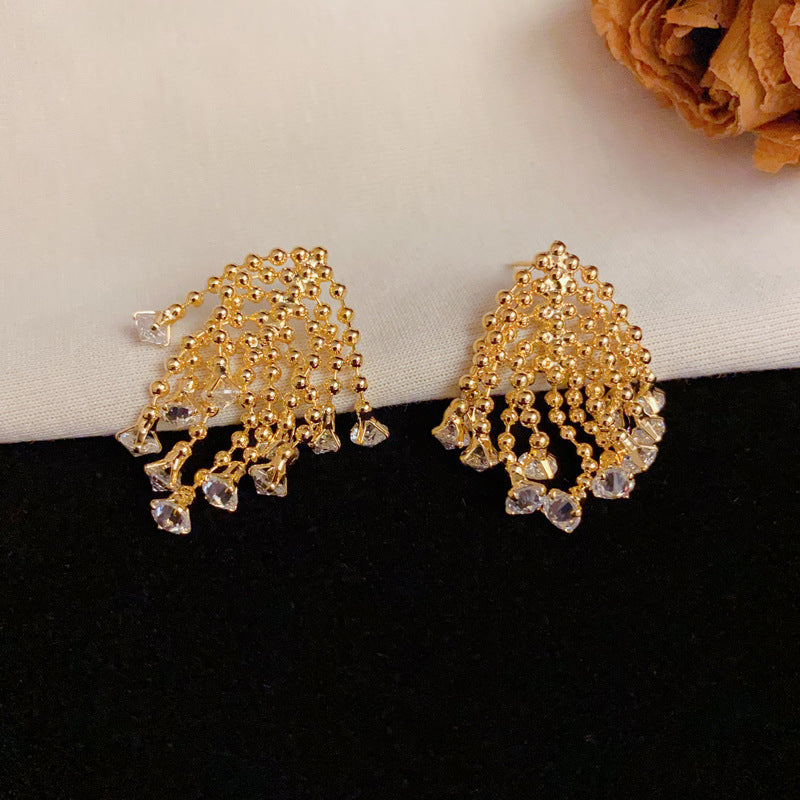Luxury Fireworks Zircon Tassel Stud Earrings– Elegant Geometric Design