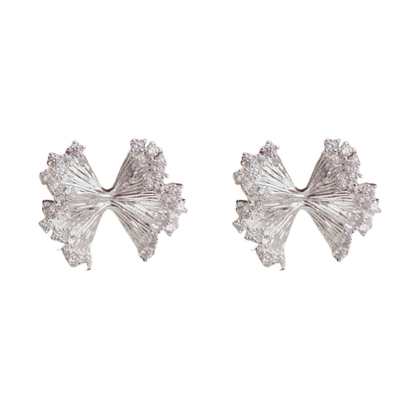 Luxury Pleated Bow-Shaped & Zircon Stud Earrings – Elegant Design