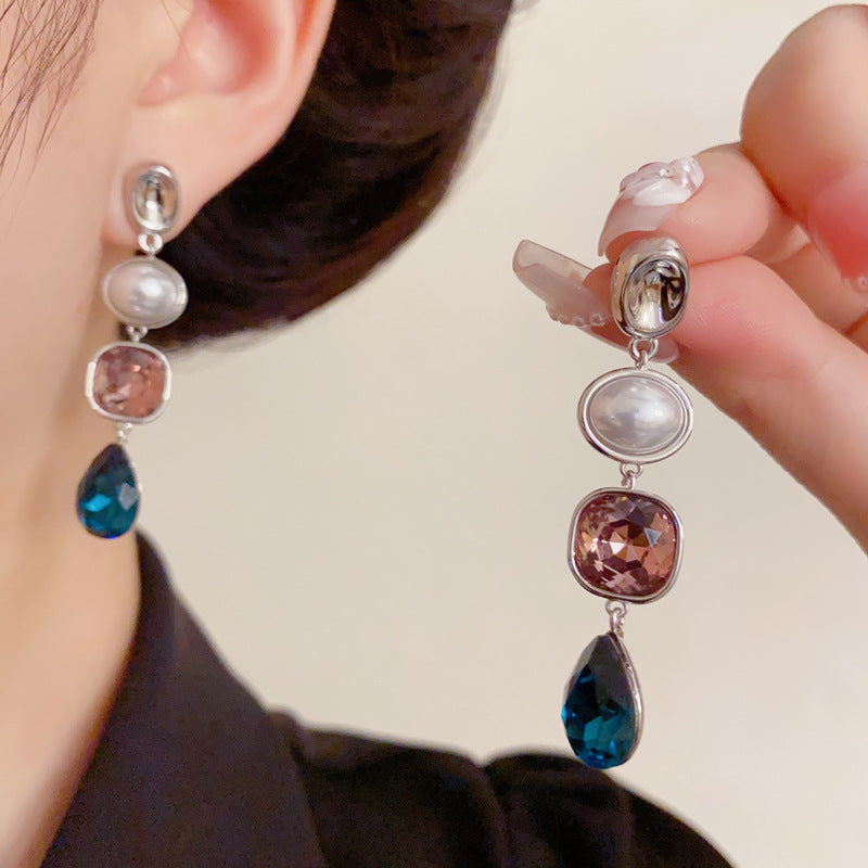 Luxury Geometric Pearl Teardrop Tassel Earrings – Elegant Design