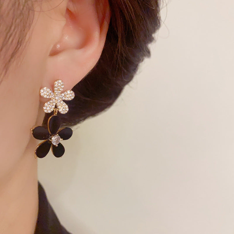 14K Gold-Plated Zircon Flower Drop Earrings - Chic Floral Elegance