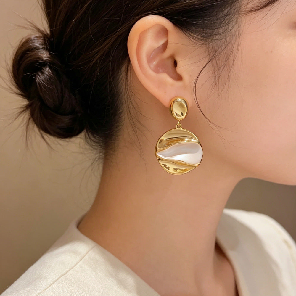 Eaioncol Matte Circle Drop Earrings 18K Gold